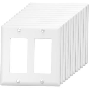 TOPELER 2-Gang Switch Outlet Electrical Cover Plate, Unbreakable Thermoplastic Faceplate Cover for Light Switch, Dimmer, GFCI, Receptacle, 4.5 x 4.53 inches, Glossy White, 12 Pack