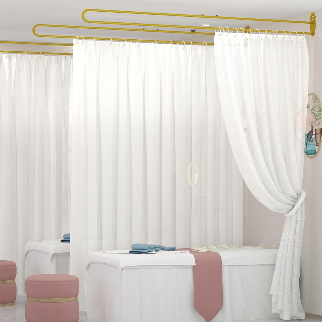 Privacy Curtains for Room Divider, Metal Support Wall Mounted Privacy Curtain, U-Shape Portable Room Divider Curtains for Fitting Room Beauty Salon Bedroom and Hospital,1 Panel, 8.53ft (White)