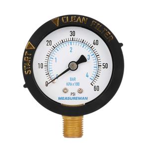 MEASUREMAN 2 Pool Filter Pressure Gauge, 60 PSI, 1/4 NPT Bottom Mount Pool Pump Pressure Gauge for Swimming Pool, Spa, Aquarium, and Valve Filter