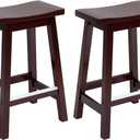 PayLessHere Bar Stools Set of 2, Wooden Saddle Stools 24 Inch Heigh, Bar Chairs Seat with Footrests and Industrial, Kitchen Counter Stools for Restaurant, Bistro Bar and Home Dining