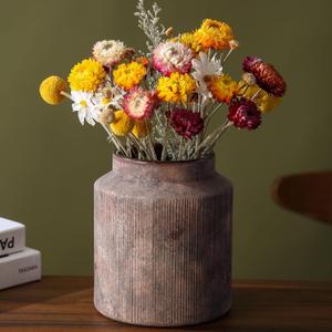 Farmhouse Vase for Home Decor, Vintage Rustic Terracotta Flower Vase Suitable for Home Decor, Living Room, Shelf, Dining Table. 7IN Red Rust Color (6.1*7IN)
