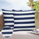 Outdoor Throw Pillow Cover Simple Navy Blue White Stripes Waterproof Cushion Covers 2 Pack Nautical Theme Stripe Pillow Cases Home Decoration for Patio Garden Couch Sofa 16x16 In White/Blue