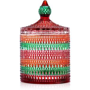 Christmas Decorative Glass Jars with Lids Christmas Candy Jar with Lid Red and Green Candy Dish for Cookie Snacks Decorative Xmas Holiday Party Supplies