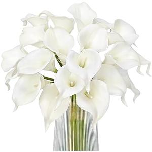 Letjolt White Calla Lily 20Pcs Artificial Flowers Bouquet for Wedding Bride Shower Blessing Gift Home Decoration Faux Calla Lilies Flower, 20 Pieces