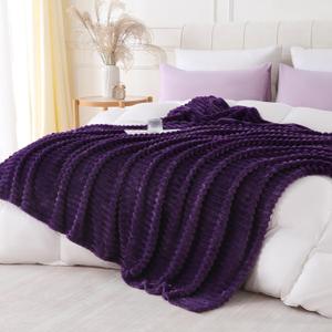 Deep Purple Throw Blanket for Couch Sofa 90x90 inches Striped Design | Fleece Blankets Room Home Decor Lightweight Plush Soft Cozy Gifts for Women Mom