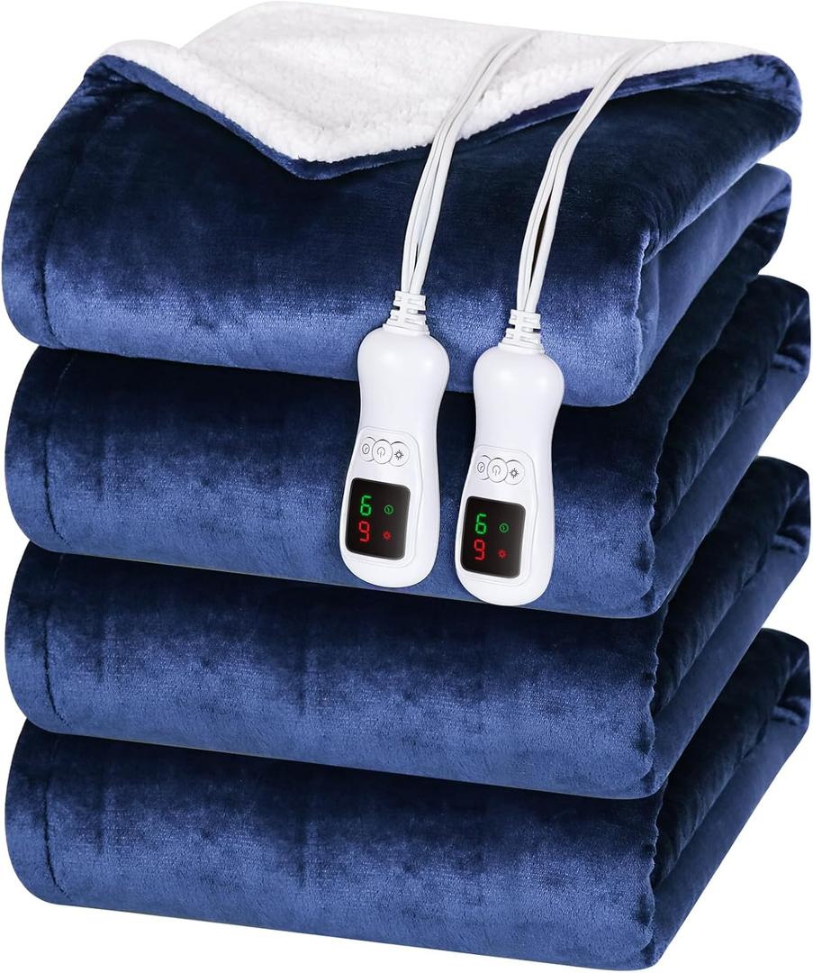Electric Heated Blanket Queen Size, Heating Blankets for Home, Navy Blue, Queen 84" x 90"