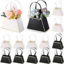 Fuutreo 12 Pcs Graduation Flower Gift Bags for Bouquet Portable Craft Flower Arrangement Boxes with Handle Waterproof Florist Bouquet Wrapping Bag for Mother's Day Wedding Birthday Party(Black, White)