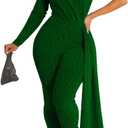 Women's Sexy Sparkly One Shoulder Long Sleeve Bodycon Jumpsuits Stretchy Long Pants Clubwear Party Rompers With Belt Rope (Medium,  Green)