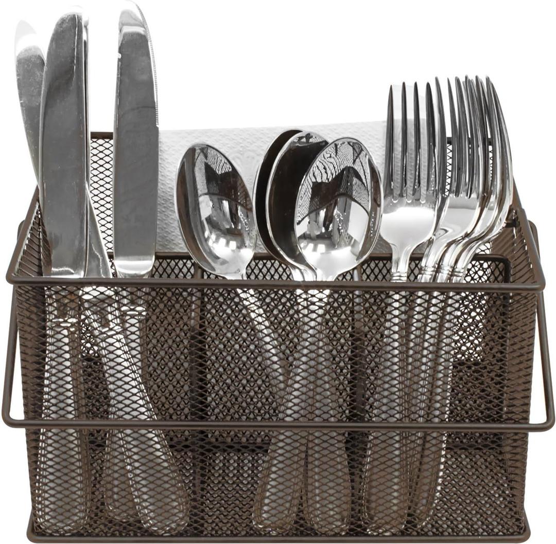 Sorbus Utensil Caddy Silverware, Napkin Holder, and Condiment Organizer Multi-Purpose Steel Mesh CaddyIdeal for Kitchen, Dining, Entertaining, Tailgating, Picnics, and much more (Bronze)