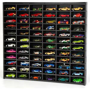 Toy Car Storage Display Case, 72 Slots Model Car Display Shelf for 1/64 Scale Toy Cars, Wall Mount Organizer Rack for Diecast Models (Black)