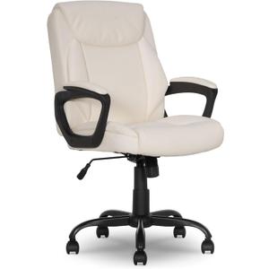 Amazon Basics Classic Puresoft PU Padded Mid-Back Height Adjustable Office Computer Desk Chair with Armrest, 26"D x 23.75"W x 42"H, Cream