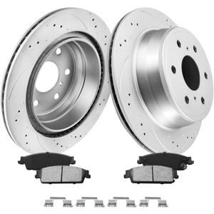 MOTOREVO Rear Brake Pads and Rotors Kit Compatible with Silverado 1500 [ 2007-2013 ], High-Carbon Alloy Drilled & Slotted Discos de Frenos Delanteros [ 13.6in, App Specific ] [ 2007: New Body Style ]