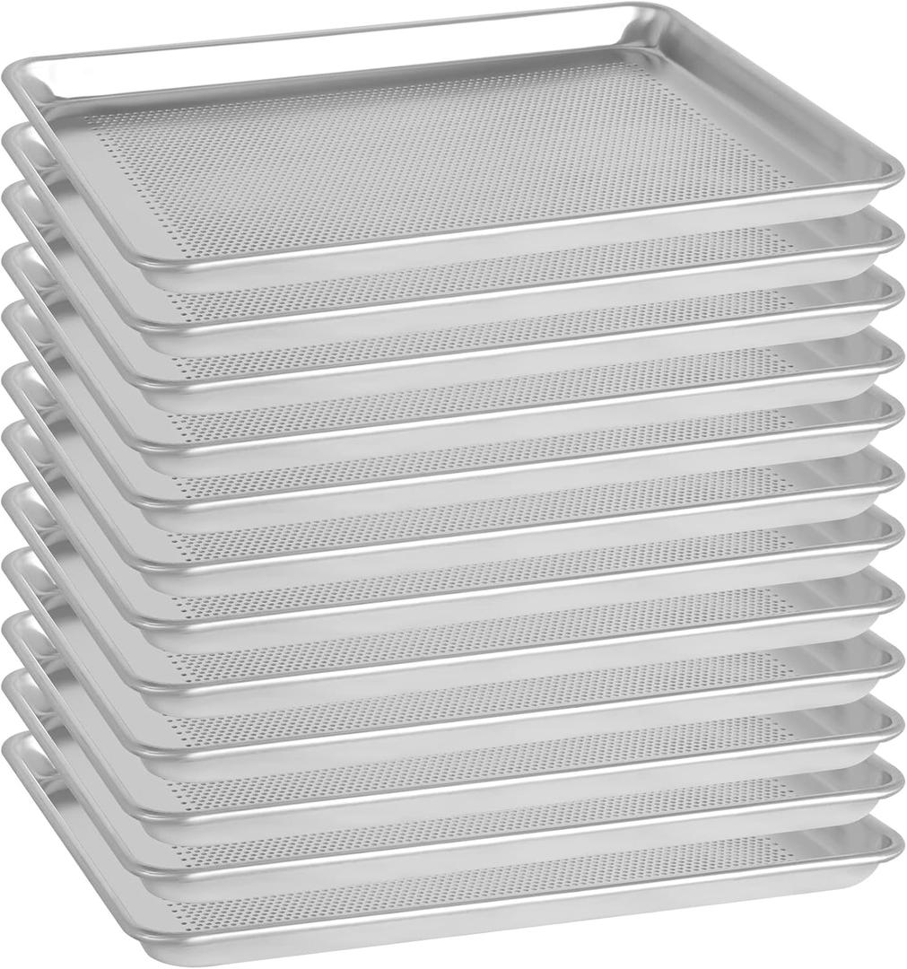 BIEAMA 12 Pack Half Size 18" x 13" Aluminum Baking Sheet Pan Perforated, Commercial Bakery Equipment Cookie Sheets, NSF Approved Baking Tray