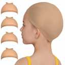 Fandamei Wig Cap, 4PCS Wig Cap for Kids Light Brown. Stretchy Stocking Caps for Wigs, Natural for Halloween, Cosplay.