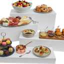 4cs Large Rectangle White Acrylic Buffet Riser Set Sizes (13" to 15") - Buffet Risers for Buffet Table, Display Stand Shelf for Catering Dessert Collectibles Jewelry Figures Show, Stackable Food Risers With Hollow Bottoms