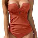 Eomenie Women's Push Up Wrap Front Swimsuit One Piece Tummy Control Bathing Suits Bandeau Support Slimming Swimwear (XX-Large, Caramel)