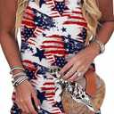 Women's USA Patriotic Halter Neck Sleeveless T Shirt Dress, Casual Summer Sundress for Independence Day 4th of July (White, L)