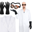 Mepase 3 Pcs Men's Mad Scientist Costume Accessories Doctor Outfit with Lab Coat Steampunk Goggles Black Gloves Fun Costume Cosplay for Halloween Cosplay Dress up Party, XL