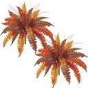 Hollyone Artificial Fall Plants Large Fake Boston Fern Plants Bushes Faux Fall Fern Greenery Shrubs Plant for Indoor Outdoor Home Garden Porch Window Thanksgiving Autumn Wedding Decorations, 2 Pack