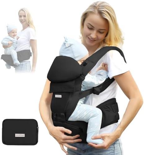 FRUITEAM Baby Carrier Newborn to Toddler 6 in 1 Hip Waist Stool with Head and Lumbar Support, Safety - Certified Hip Seat Carrier, Adjustable & Removable Baby Carrier for All Seasons, Black