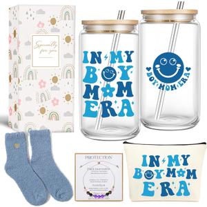 4MELLY Boy Mom Gifts In My Boy Mom Era 16 oz Iced Coffee Glass with Lid and Straw First Mothers Day Gift for New Moms, Mother, Mama New Moms Gifts