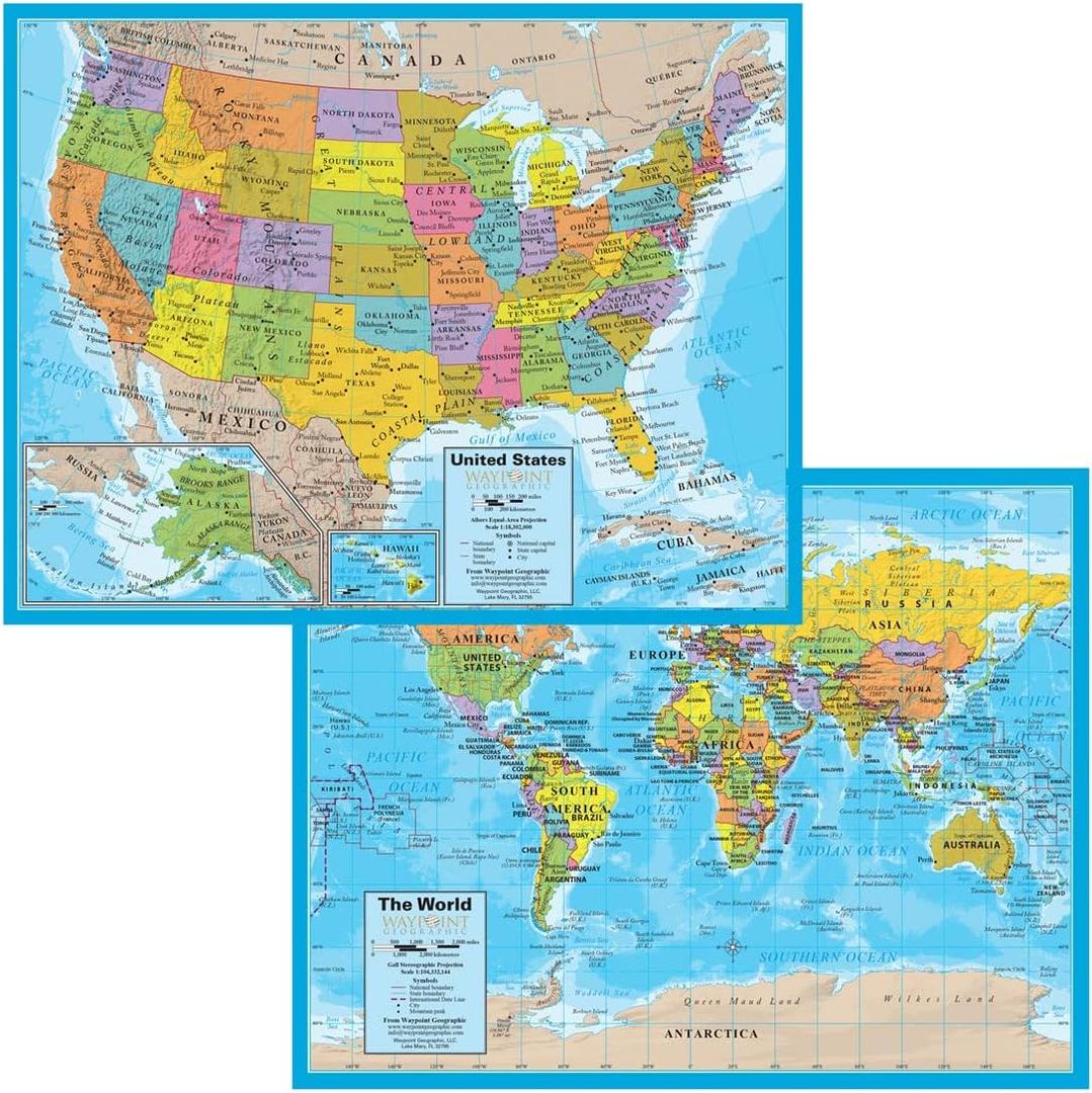 Waypoint Geographic 2-in-1 United States and World Notebook Map, Interactive Notebook Maps for Learning Geography and Social Studies, Engaging Learning Resources for Kids, 8.5 x 11