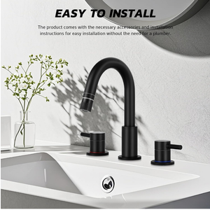 KZH Oil Rubbed Bronze Bathroom Faucet 3 Hole, 8 inch Widespread Bathroom Faucet with Pop Up Drain, Bathroom Sink Faucet with 360degree Swivel Spout, 2 Handle Vanity Faucet with Water Supply Hoses