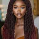 WIGER Full Double Lace Braided Wigs Two Twist Braid Curly Wig Glueless Synthetic Spiral Coiled Braid Wigs Pre Plucked with Baby Hair Ombre Burgundy Knotless Braided Wig for Black Women