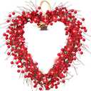 Valentine’s Day Wreaths for Front Door, Valentine’s Day Decorations with 20 Red LED Lights Battery Operated 220 Red Berries 248 White Seeds Valentine’s Day Gifts Door Decor Outdoor Indoor Home Wedding 