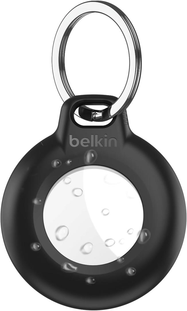 Belkin Waterproof Apple AirTag Secure Holder with Key Ring, Durable Scratch-Resistant AirTag Case, Protective AirTag Keychain Accessory for Keys, Pets, Luggage, Backpacks, and More - Black