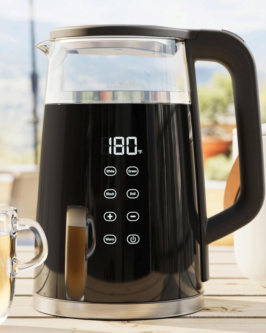 Veken Electric Kettle - 1.7 Liter Cordless Digital Calentador De Agua, Instant Pot Tea Kettle, Preset Temperature Control, Automatic Shut- Off, Cool Touch, Hot Water Boiling Heater, Black