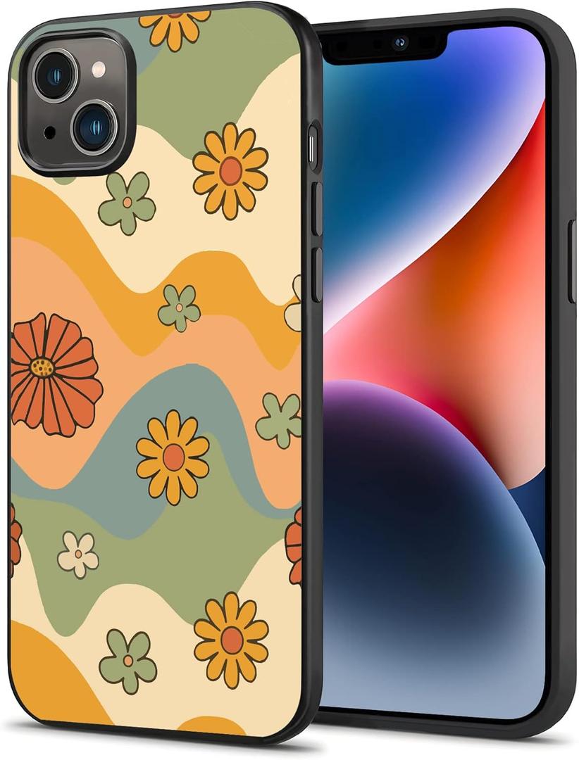 Compatible iPhone 14 Plus Case,Retro 70s Groovy Flower Hippie Designed for Women Girls,Bumper Shockproof Drop and Anti-Scratch,TPU Full Body Protection Case for iPhone 14 Plus-6.7"