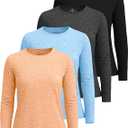 4 Pack Women's Dry Fit Long Sleeve Sun Shirts UPF 50 Hiking Workout Tops, Quick Dry Fit Swim Shirts, SPF UV Protection Rash Guard, Athletic Tops Gym, Running, Fishing (S)