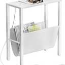 Vagusicc Narrow Side Table with Charging Station, Small End Table with Storage Pouch for Small Spaces, Slim Nightstand with USB Ports & Outlet, Thin Sofa Table Bedside Table for Living Room, Bedroom