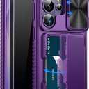 Vihibii for Samsung Galaxy S26 Ultra Case with 2X Privacy Screen Protector [Tempered Glass], Card Holder (4 Cards) [RFID Blocking] & Slide Camera Cover, Rugged Wallet Case for S26 Ultra, Dark Purple