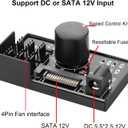 4 Pin 12V PWM Fan Controller 6 Fans Supported , PC Fan Adapter Hub Powered by SATA and DC 5525, Cooling Fan Speed Knob with Max Total 60W 5A Output