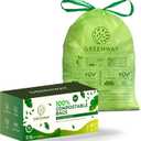 GREENWAY 13 Gallon Compostable Trash Bags Drawstring, 50 Bags, Heavy Duty Extra Thick 0.90 Mil, Tall Kitchen Food Scrap Waste Bags, US BPI and Europe OK Compost Home Certified