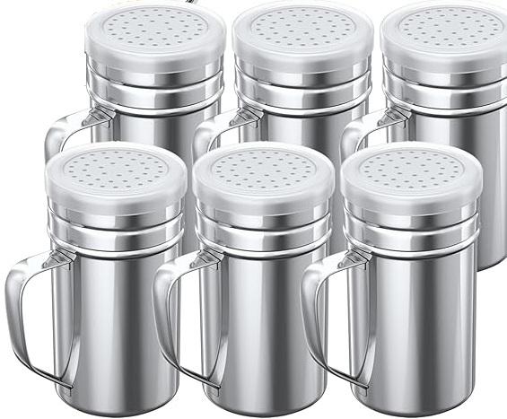 Accmor 6 pcs Stainless Steel Dredge, Salt Pepper Dredge Shakers with Handle, Seasonings Spice Shakers with Lid, 14 Ounce