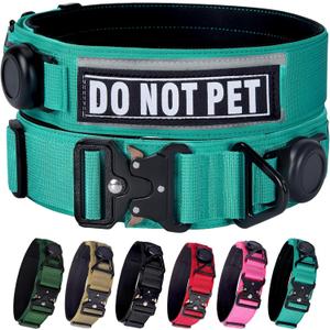 AirTag Dog Collar, 2" Wide Tactical Military Dog Collar with AirTag Holder & 3 Pet Patches, Soft Padded Reflective Waterproof Nylon Collar with Metal Buckle for Large Dogs (Teal, L) (Neck Girth: 17.7-24.4)