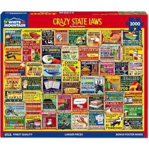 White Mountain 1000 Piece Jigsaw Puzzle Funny Rules, Crazy State Laws Large Pieces, Gift for Adults and Family, 24"x30" in, Collage