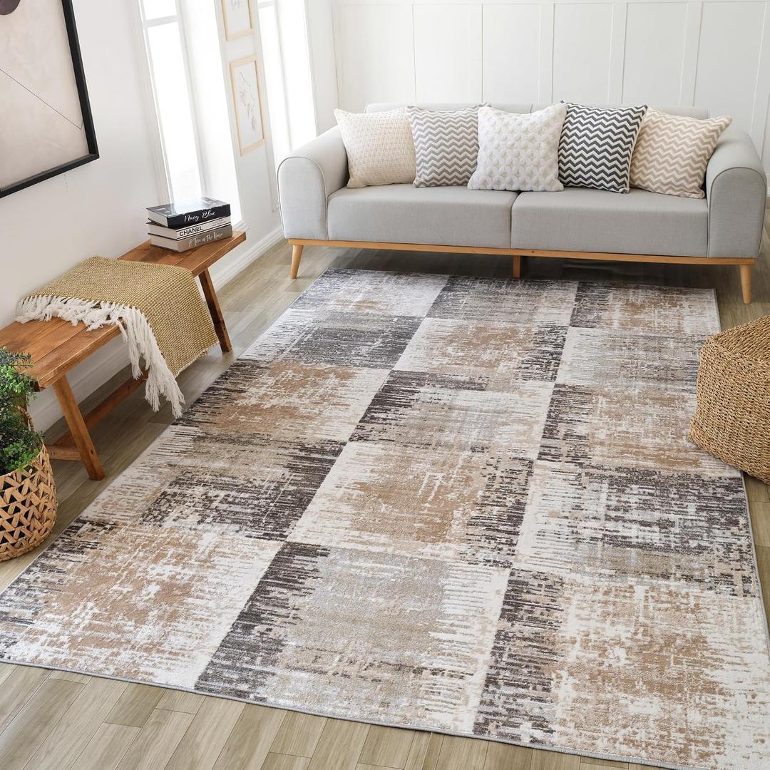 RUG BRANCH Cadence 4'x6' (Exact Size: 3'11" x 5'7") Abstract Indoor Area Rug, Brown Beige, Modern - Living Room, Bedroom, Dining Room, and Kitchen
