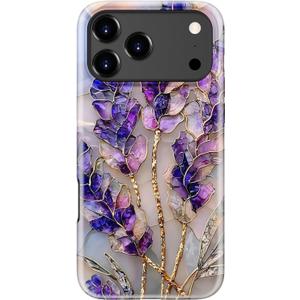 Esdot for iPhone 17 Pro Case Cute - Wireless Charging Compatible  Dual-Layer Soft Silicone + Hard Shell - Wildflower Design - Protective Phone Cover for Women Girls - Lavender