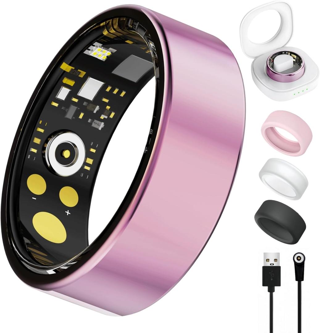 Smart Ring For Women Men, Health Tracker with Heart Rate, Blood Oxygen, Blood Pressure, Sleep Monitor, Step Counting, IP68 Waterproof Fitness ring, No App Fees for iPhone & Android (Lavender Pink, 8#)