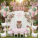 One Silly Goose 1st Birthday Table Decorations Girl Goose Balloons with Pink Bow, ONE SILLY GOOSE Foil Banner & Gingham Tablecloth, Cute Baby Girl Birthday Party Decor