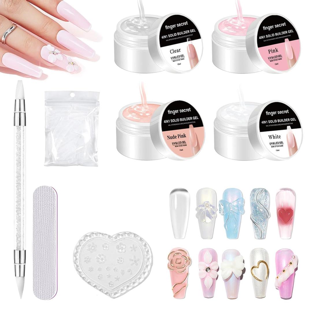 Solid Builder Gel For Nails Hard Gel Nail Kit 2Oz 3D White Nude Pink Clear Colors Non-stick For Nail Extension DIY Sculpting For Nail Art For Nails 3D Sculpting Hard Building Gel (1, Z4)