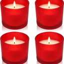 Set of 4 White Unscented Soy Candles, Red Glass Filled Votive Candles, Hand Poured Wax Candle for Home Décor Aromatherapy Spa Holidays Party and Weddings
