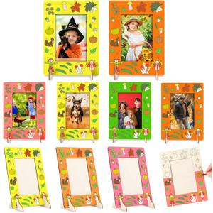 Geelin 12 Packs Thanksgiving DIY Picture Frame Craft Kits Wooden Color Your Own Photo Frames 4 x 6 Inch Unfinished Fall Autumn Making Decorations Gift for Tabletop Fun Activities Classroom Supplies