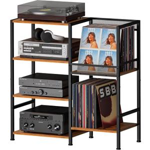 Record Player Stand Table with Vinyl Record Storage Holder-Up to 200+ Albums, Small Media Cabinet Console Table Stereo Stand Tower, Audio Video Shelving/Turntable Stand Shelf for Entertainment Center
