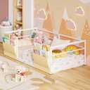 Timy Montessori Floor Bed for Kids with Safety Guardrails and Bedside Caddy, CB