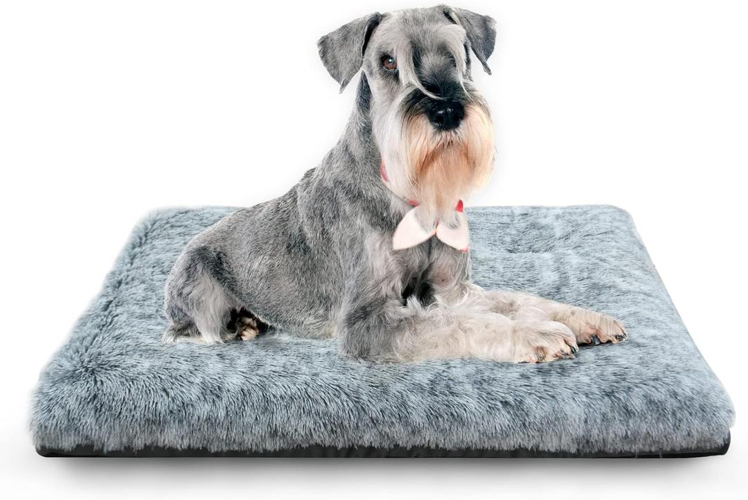 KISYYO Premium Washable Orthopedic Dog Bed  Extra Large Crate Mat with Non-Slip Base, Plush Support for Pets Up to 65 lbs, Grey (23" L x 18" W x 3" Th)